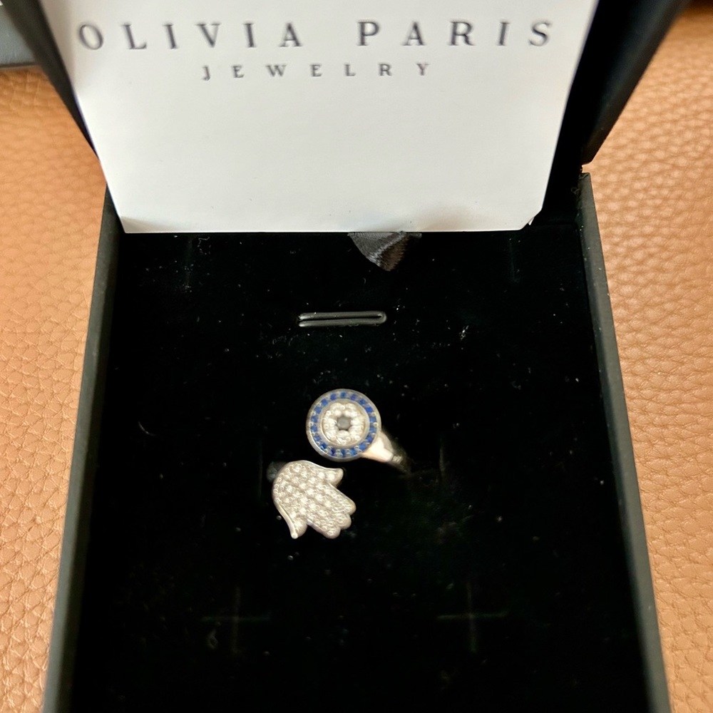 14k WG Diamond and Blue Sapphire Hamsa Bypass Cocktail Ring (3/8 cttw, H-I, I1)